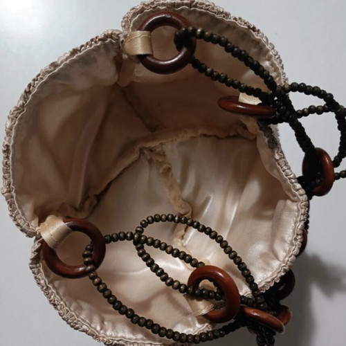 Satin bag with lining like new, beige and brown
