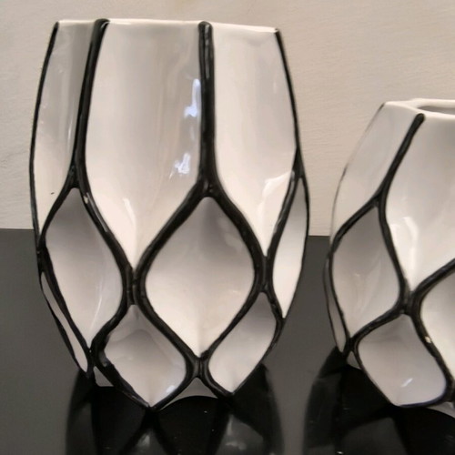Modern vases used, set of 3, white and black color