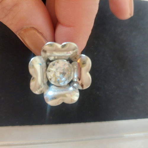 Statement ring with flower and crystal like new, steel