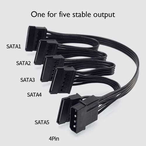 Molex power splitter cable to 5 SATA connectors new