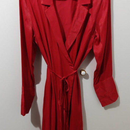Red satin midi dress Badila like new, long sleeve