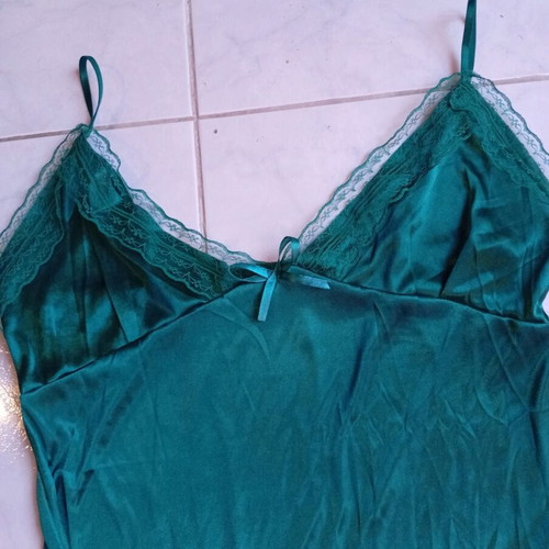 Staten women's nightdress, green, lace trim, size L
