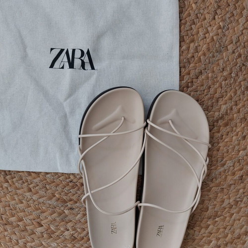 Zara flat sandals with crossed straps, size 39, beige