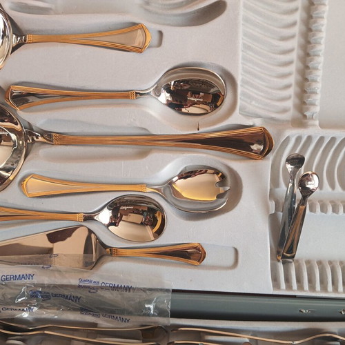 Cutlery set 67 pieces stainless steel Solingen Germany 18/10 with gold handles new