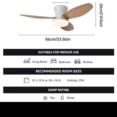 Ceiling fan light, white with wooden blades
