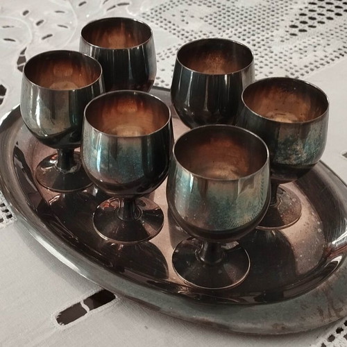 Set of liqueur glasses used, vintage 1950–1980