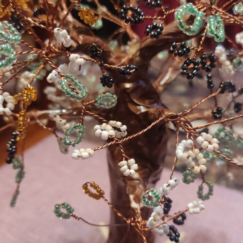 Handmade tree art piece made of copper wire and beads