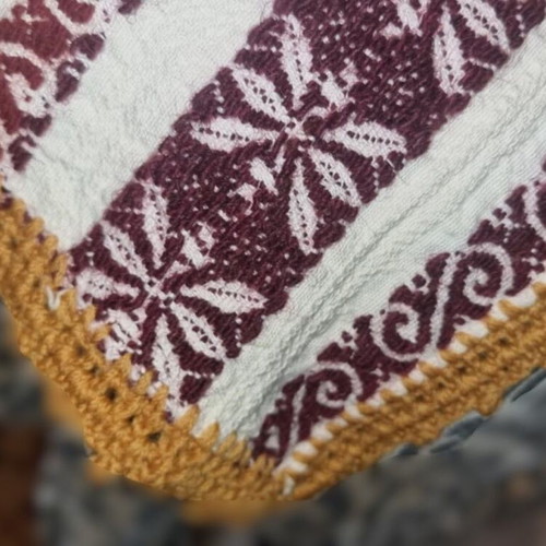 Handwoven blanket on loom like new with traditional patterns