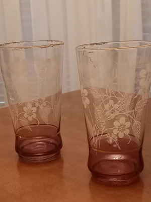 Set of two antique glasses used, height 13 cm