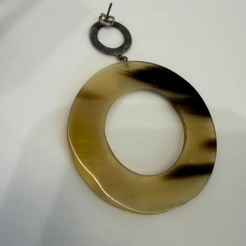 Horn earrings used, natural beige with silver organic ring