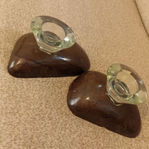 Handmade wooden candlesticks set of 2, rosewood varnished