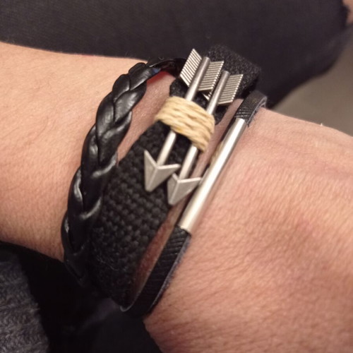 Men's Multi-Strand Bracelet PU Leather and Stainless Steel new