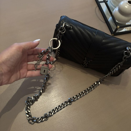 YSL College bag with long chain strap, black
