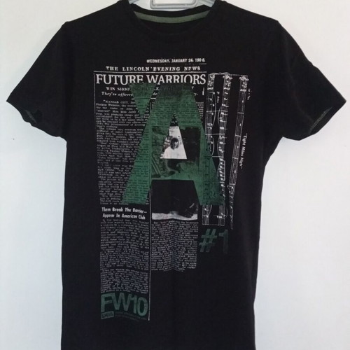T-shirt Pull & Bear black casual evening print, used, size S
