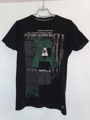 T-shirt Pull & Bear black casual evening print, used, size S