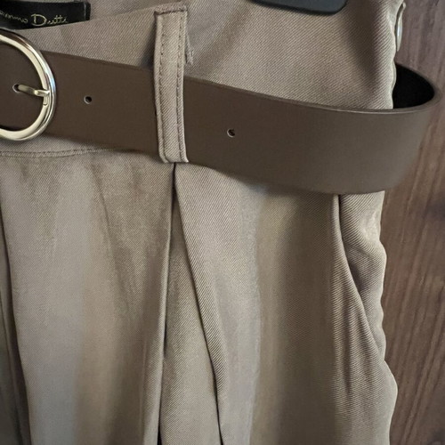 Massimo Dutti women's beige high-waisted pleated wide-leg trousers with belt