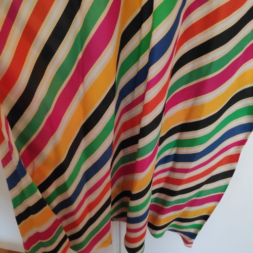Striped multicolored midi dress with satin texture one size