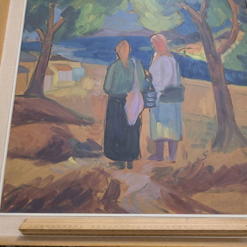 Panagis Gavrielatos oil painting like new, seaside village scene