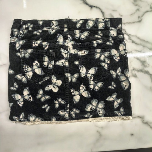 H&M girls' denim skirt size 128 with butterflies and lace, new