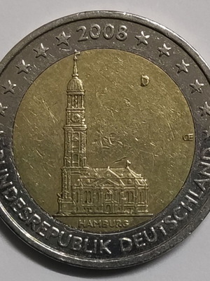Αναμνηστικό δίευρο 2€ 2008 Hamburg St. Michaelis Kirche μεταχειρισμένο