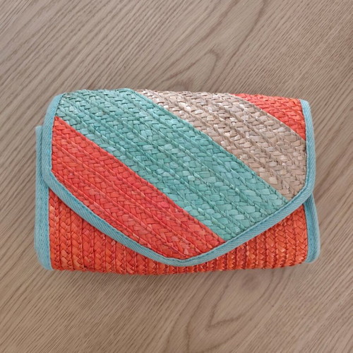 Straw Envelope Bag used, colorful summer handbag with lining and zipper pocket