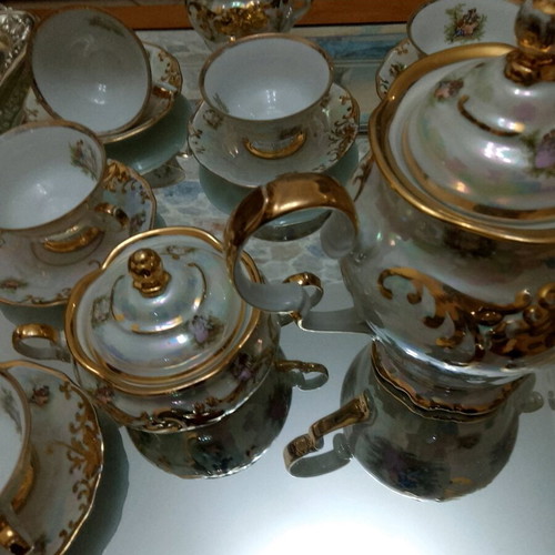 Vintage Wałbrzych Polish porcelain set with gold details like new