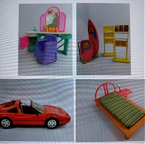Barbie 1980s Ferrari+Κατάστημα+Κομμωτήριο+Κρεβάτι
