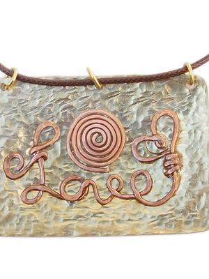 Love pendant handmade from brass and resin glass new