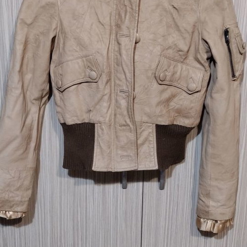 Lynne leather jacket used, beige bomber with fur hood