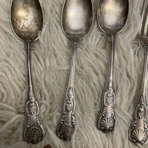 Reed& Barton silver-plated set used, 3 spoons, 3 forks, sugar spoon