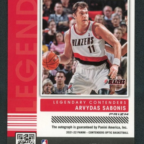 Arvydas Sabonis 2021-22 Panini Contenders Optic Holo Legendary autograph card like new