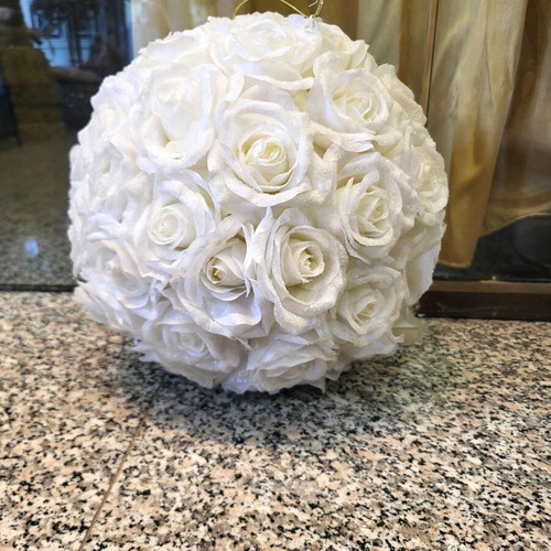 Decorative Ball of White Roses like new