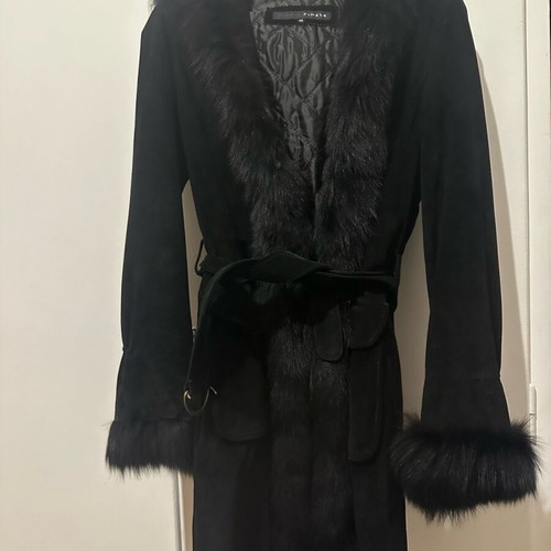 Fidele black coat with synthetic fur like new, size M