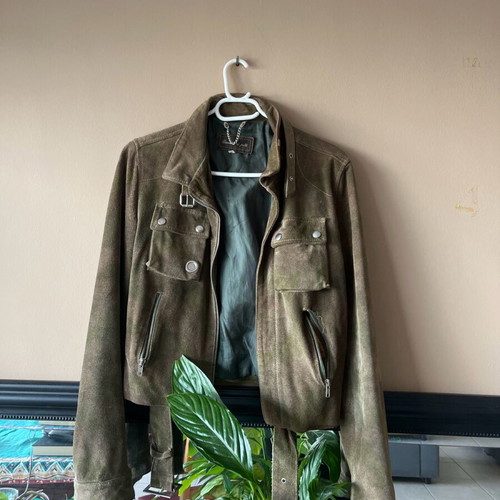 Short jacket used, soft velvet, khaki, size S