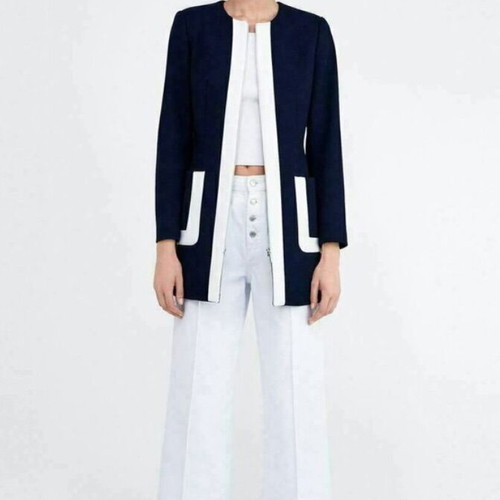 Zara women's blue navy jacket with zipper like new, size S