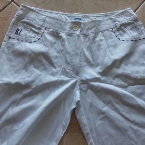 Rannia White Cotton Pants Size 38 Premium Quality Designer Details
