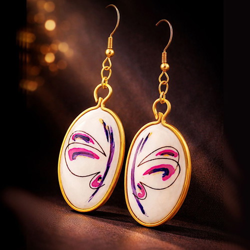 Crazy Butterfly earrings handmade, new, multicolor, gold-tone