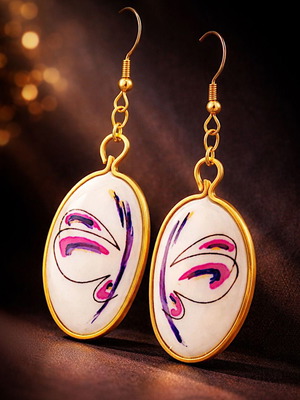 Crazy Butterfly earrings handmade, new, multicolor, gold-tone