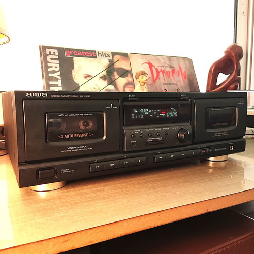 Aiwa AD-WX727E Vintage Double Cassette Deck used, auto reverse, black