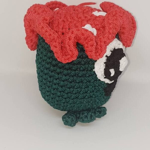 Handmade crocheted frog face doll with red hat new