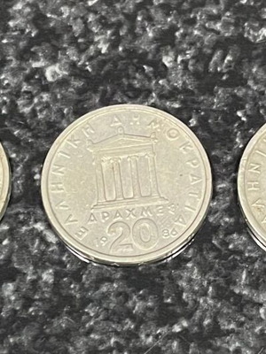 20 Drachma Coins 1982, 1986 with Minor Wear used