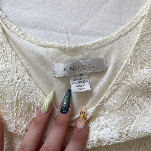 Cream dress with lace and inner lining, used, size L 40 12