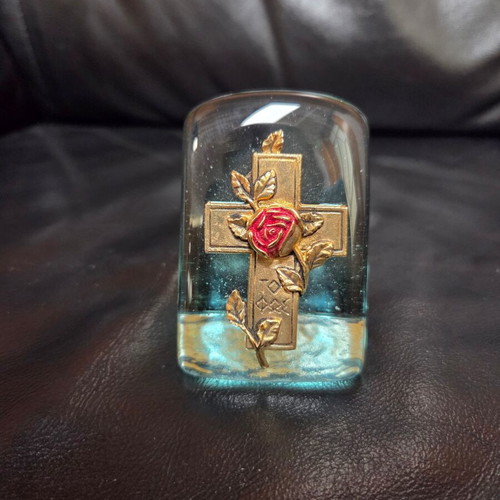 Masonic Rose Cross decorative piece new, blown glass with brass