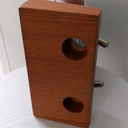 Mayak retro wind-up table clock used, wooden base