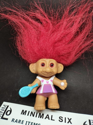 Troll Tennis Player figure with fuchsia hair and eyes