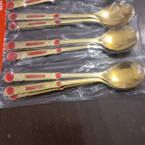 Dessert spoons new, pack of 12, gold with red