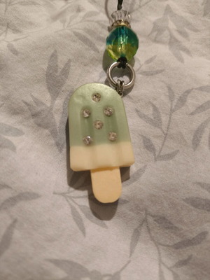 Necklace with black cord, ice cream cone and stone new