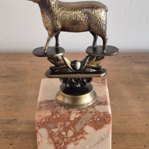 Art Deco brass sheep bookends, original pair on marble bases
