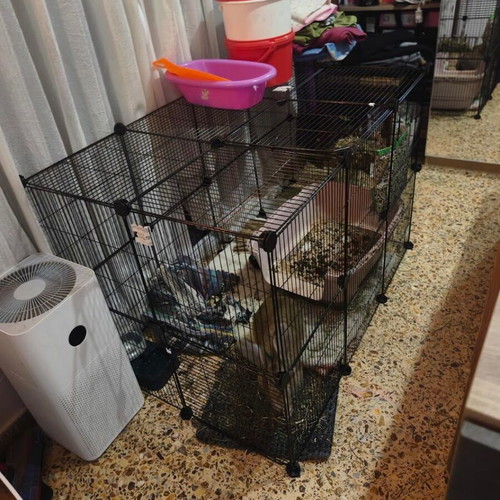 Multipurpose Pet Cage with 29 Panels and 2 Doors, Black, 210x70x35cm