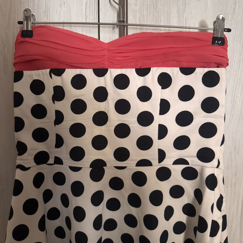 Forel Strapless Dress Used, Black and White Polka Dot with Fuchsia Detail EU 40